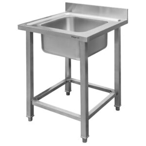 Zlew ze stali nierdzewnej jednokomorowy przyścienny z półką Mega-M S-60 cm G-60 cm H-85 cm N