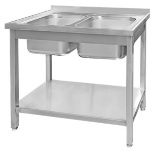 Zlew ze stali nierdzewnej 2-komorowy przyścienny spawany z półką Mega-M S-100 cm G-70 cm H-85 cm N