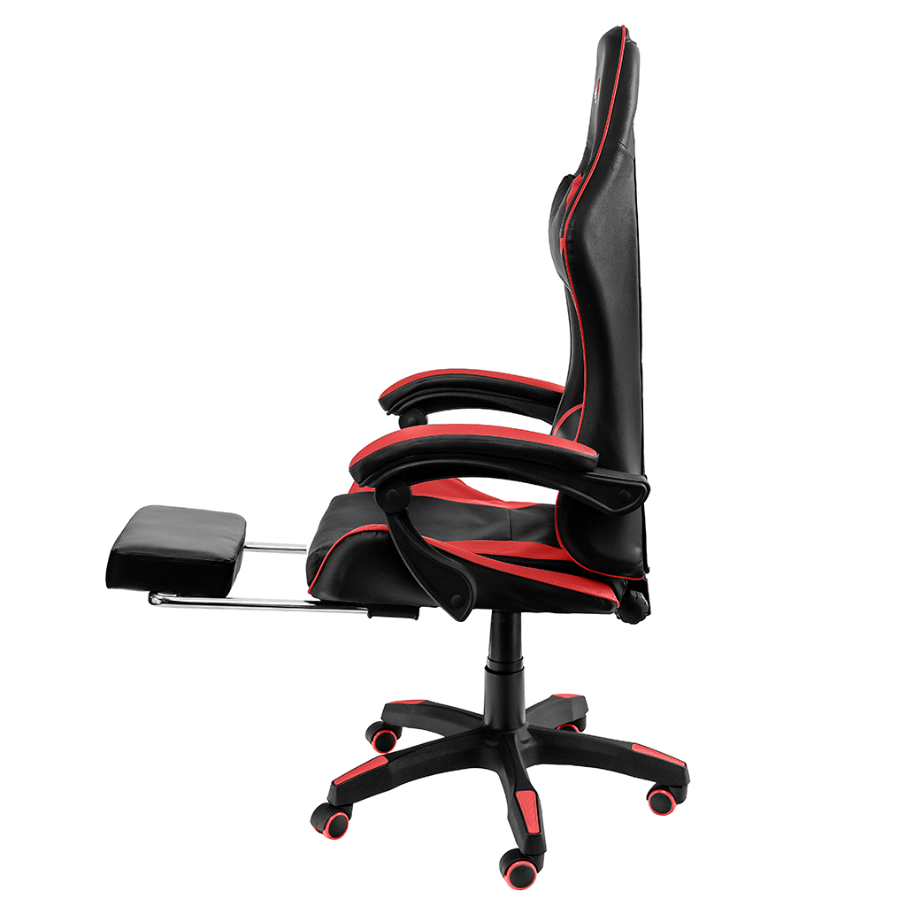 Fotel obrotowy gamingowy z podnóżkiem Mega-M eko skóra czarno-czerwony N - obrazek 4