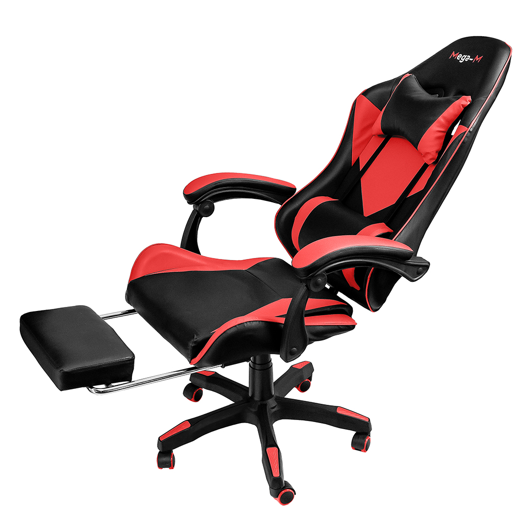 Fotel obrotowy gamingowy z podnóżkiem Mega-M eko skóra czarno-czerwony N - obrazek 6