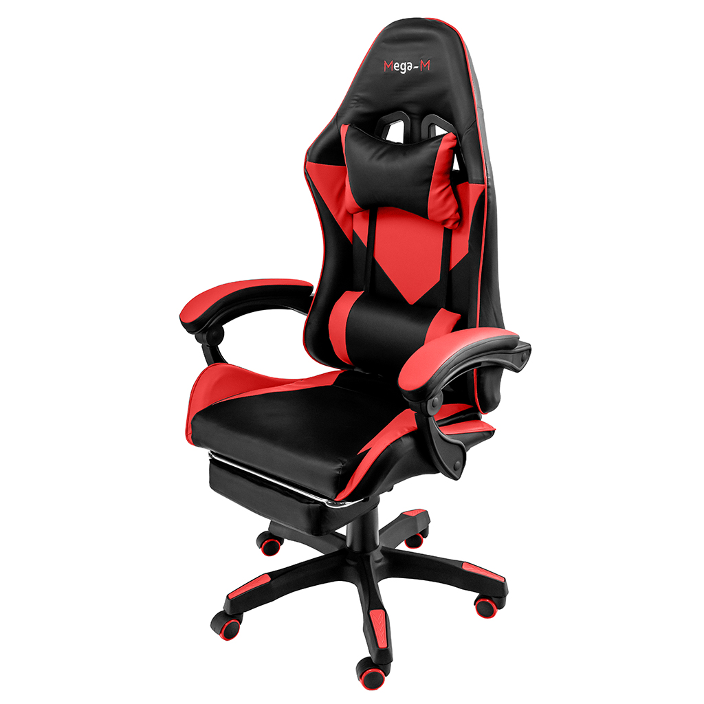 Fotel obrotowy gamingowy z podnóżkiem Mega-M eko skóra czarno-czerwony N
