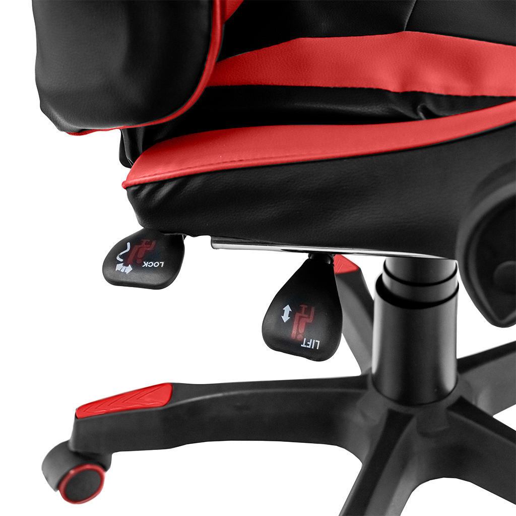 Fotel obrotowy gamingowy z podnóżkiem Mega-M eko skóra czarno-czerwony N - obrazek 12