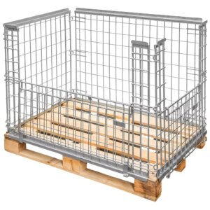 Gitterbox nadstawka paletowa z obramowaniem S-120 cm G-80 cm H-90 cm oczko 6x10 cm otwierany obustronnie ocynk N