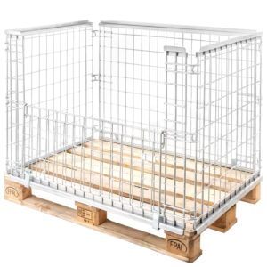 Gitterbox nadstawka paletowa z obramowaniem S-120 cm G-80 cm H-90 cm oczko 6x10 cm otwierany dłuższy bok ocynk N