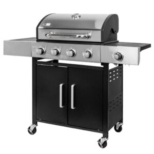 Grill gazowy ogrodowy Mega-M 4+1 ze stolikiem bocznym i pokrywą ze stali nierdzewnej N