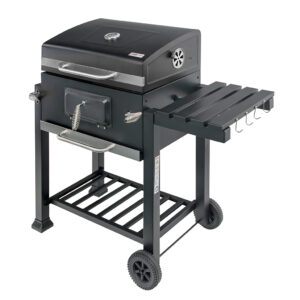 Grill ogrodowy węglowy Mega-M czarny z pokrywą 1x stolik boczny 55x42 N