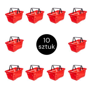 Koszyk sklepowy H-22 cm L-30 cm G-43 cm Poj.22L czerwony (zestaw 10 szt.) N