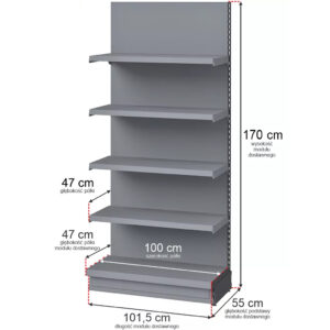 Regał sklepowy Mega-M Merkury przyścienny H-170 cm L-101,5 cm G-47/4x47 cm (GC-55 cm) grafit moduł dostawny N