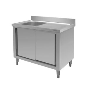 Stół ze stali nierdzewnej przyścienny ze zlewem po lewej stronie i z szafką Mega-M S-100 cm G-60 cm H-85 cm N