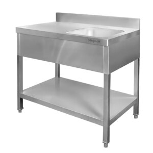 Stół ze stali nierdzewnej przyścienny ze zlewem po prawej stronie i z półką Mega-M S-100 cm G-70 cm H-85 cm N