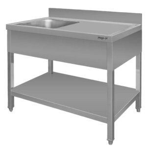 Stół ze stali nierdzewnej przyścienny ze zlewem po lewej stronie i z półką Mega-M S-100 cm G-60 cm H-85 cm N