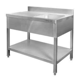 Stół ze stali nierdzewnej przyścienny ze zlewem po prawej stronie i z półką Mega-M S-120 cm G-70 cm H-85 cm N