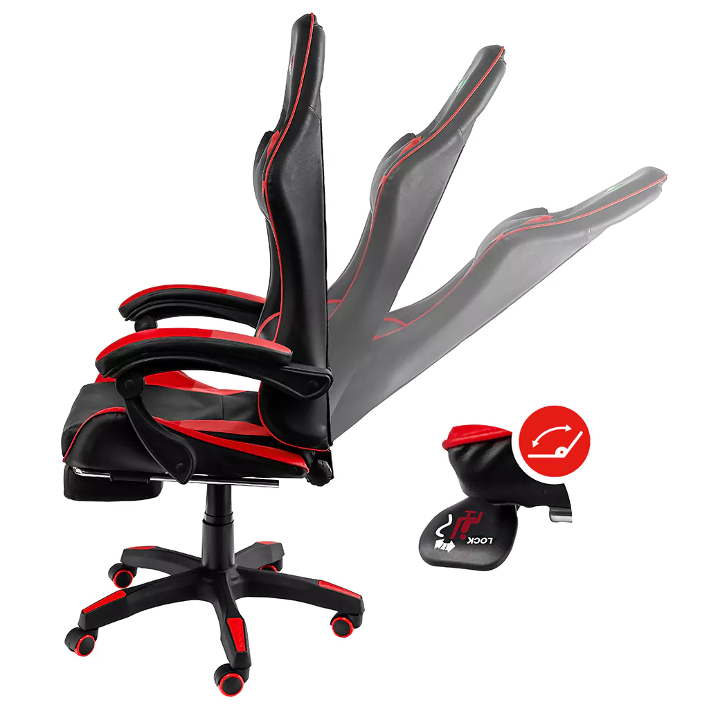 Fotel obrotowy gamingowy z podnóżkiem Mega-M eko skóra czarno-czerwony N - obrazek 16