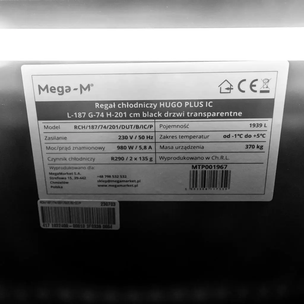Regał chłodniczy Mega-M HUGO PLUS IC L-187 cm G-74 cm H-201 cm black drzwi transparentne N - obrazek 13