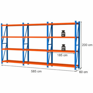 Regał magazynowy 4-półkowy Mega-M FORTIS LIGHT H-200 cm L-585 cm G-60 cm zestaw (3 moduły) N