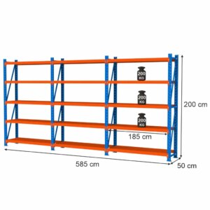 Regał magazynowy 5-półkowy Mega-M FORTIS LIGHT H-200 cm L-585 cm G-50 cm zestaw (3 moduły) N