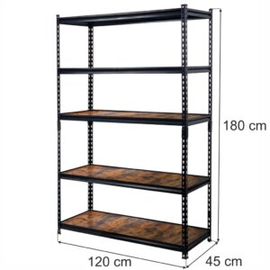 Regał magazynowy Mega-M Pro Loft H-180 cm L-120 cm G-45 cm 5 półek z MDF 6,2 mm okleina drewno (275kg) czarny N
