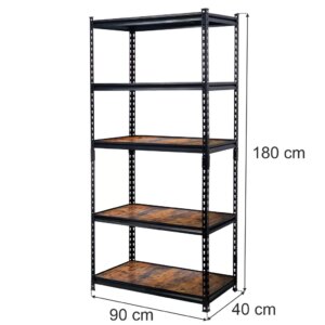 Regał magazynowy Mega-M Pro Loft H-180 cm L-90 cm G-40 cm 5 półek z MDF 6,2 mm okleina drewno  (275kg) czarny N