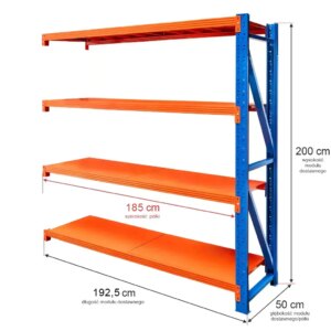 Regał magazynowy 4-półkowy Mega-M FORTIS LIGHT H-200 cm L-192,5 cm G-50 cm moduł dostawny N