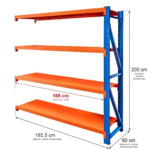 Regał magazynowy 4-półkowy Mega-M FORTIS LIGHT H-200 cm L-192,5 cm G-60 cm moduł dostawny N