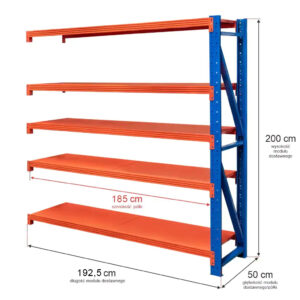 Regał magazynowy 5-półkowy Mega-M FORTIS LIGHT H-200 cm L-192,5 cm G-50 cm moduł dostawny N