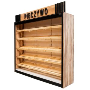 Regał na pieczywo z banerem półki drewniane Mega-M H-244 cm L-247,5 cm G-62 cm Dąb Barokowy Złoty K535 N