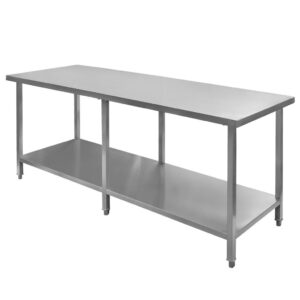 Stół ze stali nierdzewnej centralny z półką i 6 nogami Mega-M S-220 cm G-60 cm H-85 cm N