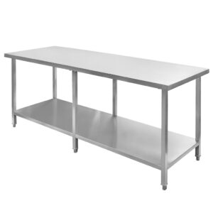 Stół ze stali nierdzewnej centralny z półką i 6 nogami Mega-M S-200 cm G-80 cm H-85 cm N