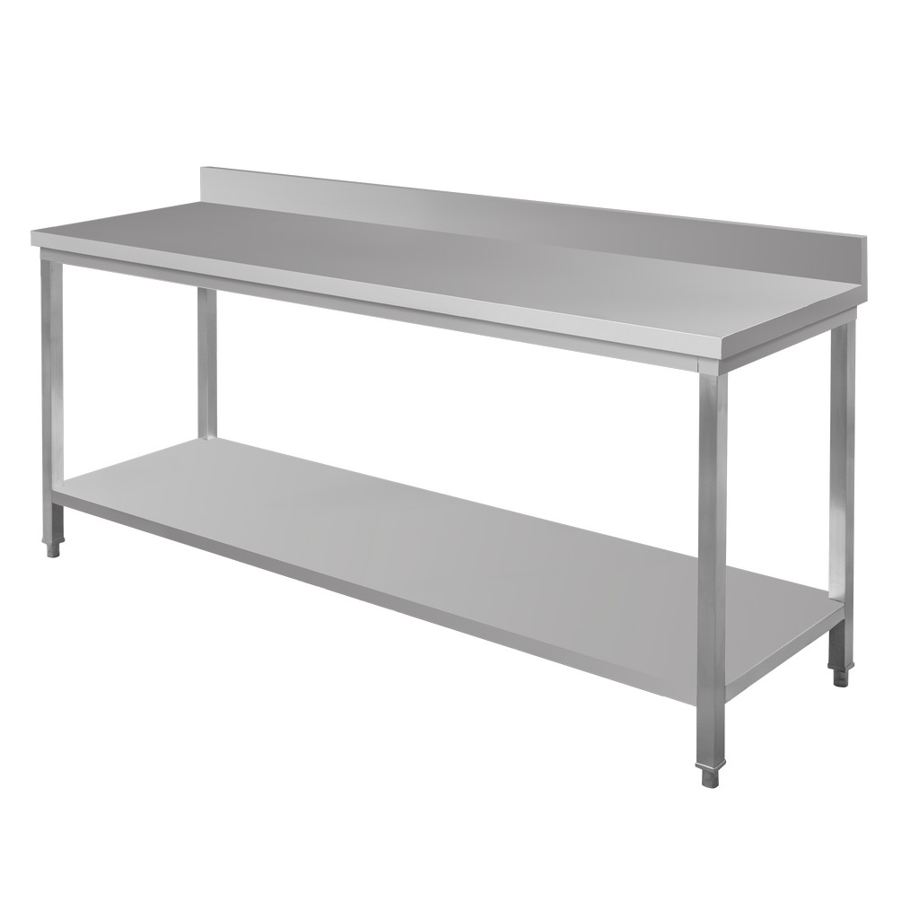 Stół ze stali nierdzewnej przyścienny z półką Mega-M S-200 cm G-60 cm H-85 cm N