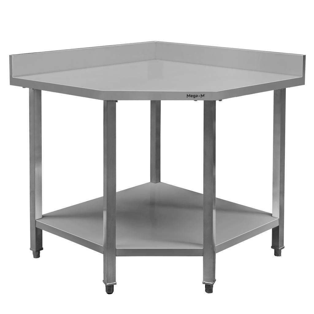 Stół ze stali nierdzewnej narożny z półką Mega-M S-90 cm G-60 cm H-85 cm N - obrazek 2