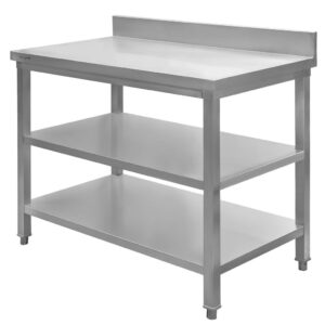 Stół ze stali nierdzewnej przyścienny z 2-ma półkami Mega-M S-100 cm G-70 cm H-85 cm N