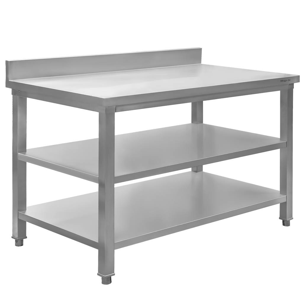 Stół ze stali nierdzewnej przyścienny z 2-ma półkami Mega-M S-120 cm G-60 cm H-85 cm N - obrazek 2