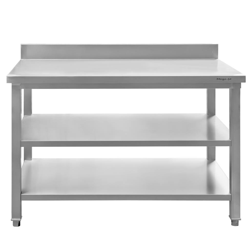 Stół ze stali nierdzewnej przyścienny z 2-ma półkami Mega-M S-120 cm G-60 cm H-85 cm N - obrazek 3