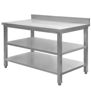 Stół ze stali nierdzewnej przyścienny z 2-ma półkami Mega-M S-120 cm G-70 cm H-85 cm N