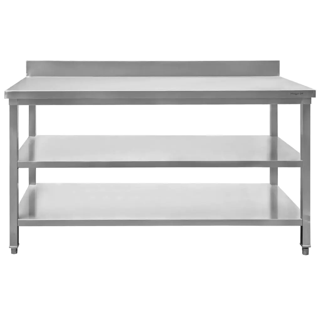 Stół ze stali nierdzewnej przyścienny z 2-ma półkami Mega-M S-150 cm G-60 cm H-85 cm N - obrazek 3