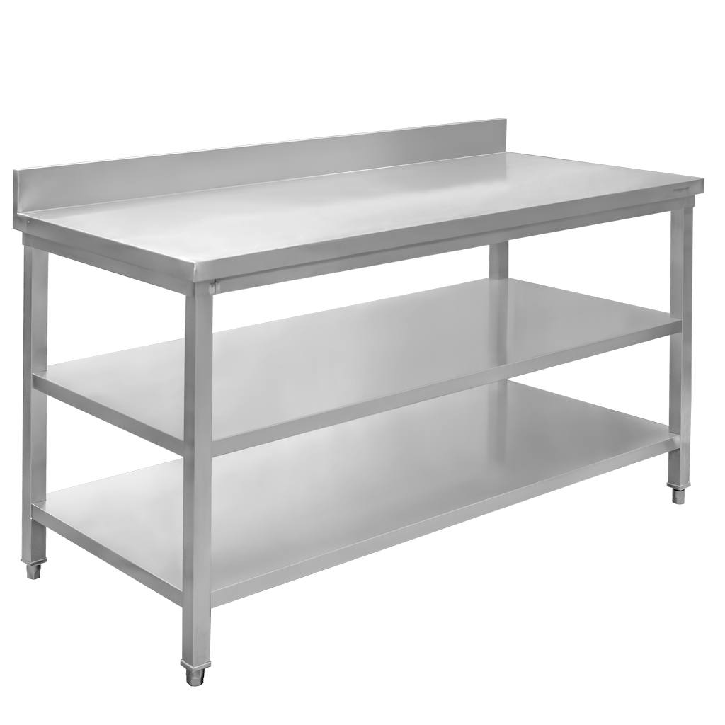 Stół ze stali nierdzewnej przyścienny z 2-ma półkami Mega-M S-150 cm G-60 cm H-85 cm N - obrazek 2