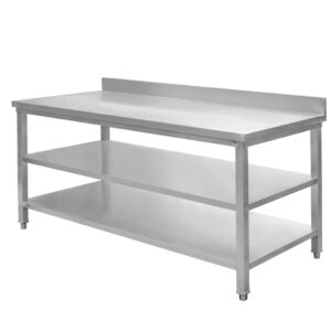 Stół ze stali nierdzewnej przyścienny z 2-ma półkami Mega-M S-180 cm G-60 cm H-85 cm N