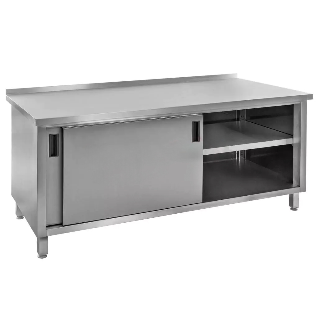 Stół ze stali nierdzewnej przyścienny z szafką spawany Mega-M S-180 cm G-60 cm H-85 cm N - obrazek 2