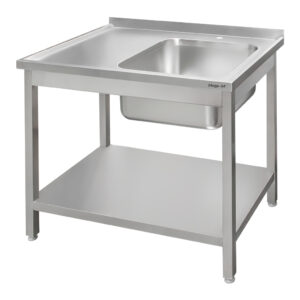 Stół ze stali nierdzewnej przyścienny ze zlewem po prawej stronie i z półką spawany Mega-M S-100 cm G-70 cm H-85 cm N