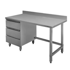 Stół ze stali nierdzewnej przyścienny z blokiem 3-szuflad po lewej stronie Mega-M S-120 cm G-60 cm H- 85 cm N