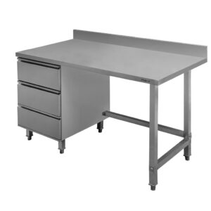 Stół ze stali nierdzewnej przyścienny z blokiem 3-szuflad po lewej stronie Mega-M S-120 cm G-70 cm H- 85 cm N