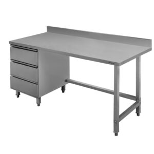 Stół ze stali nierdzewnej przyścienny z blokiem 3-szuflad po lewej stronie Mega-M S-180 cm G-70 cm H- 85 cm N