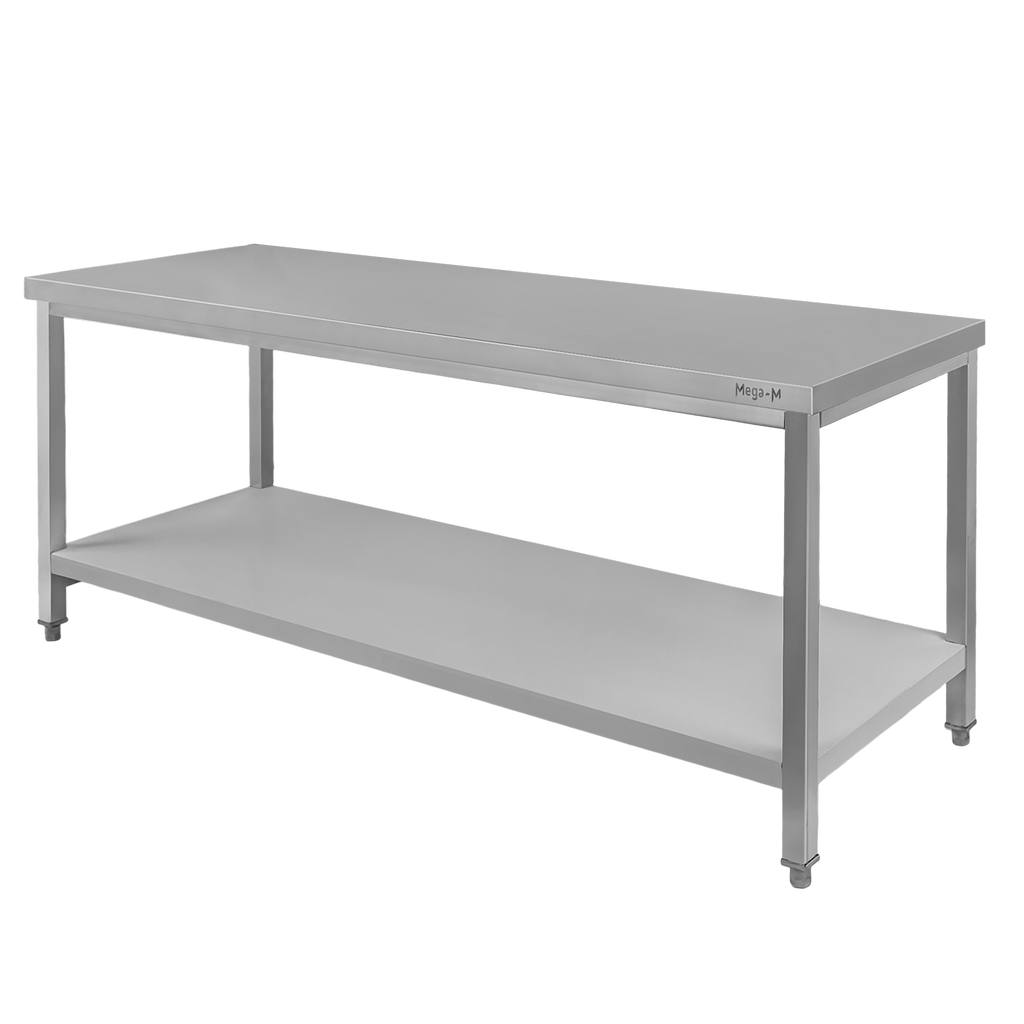 Stół ze stali nierdzewnej centralny z półką Mega-M S-180 cm G-70 cm H-85 cm N