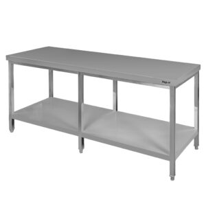 Stół ze stali nierdzewnej centralny z półką i 6 nogami Mega-M S-180 cm G-70 cm H-85 cm N