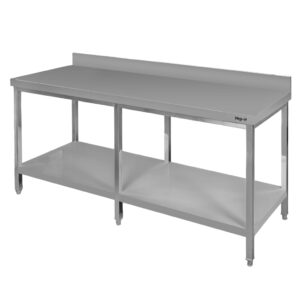 Stół ze stali nierdzewnej przyścienny z półką i 6 nogami Mega-M S-180 cm G-80 cm H-85 cm N