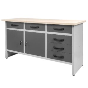 Stół warsztatowy Mega-M  HANDYMAN S-160cm x G-60 cm x H-85 cm 6 szuflad + 2 drzwi  grafit N