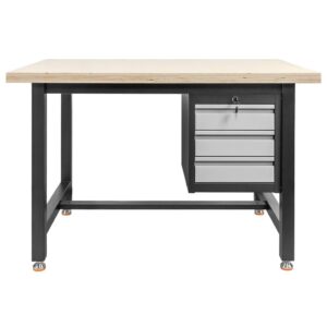 Stół warsztatowy Mega-M S-120 cm + szafka 3 szuflady system 01 grafit/front szary N