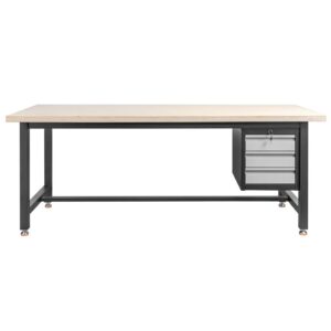 Stół warsztatowy Mega-M S-200 cm + szafka 3 szuflady system 01 grafit/front szary N