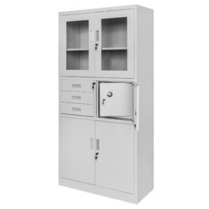 Szafa biurowa metalowa Mega-M WENUS W-13 na akta przeszklona z sejfem szara S- 90 cm G- 40 cm H-185 cm skręcana N