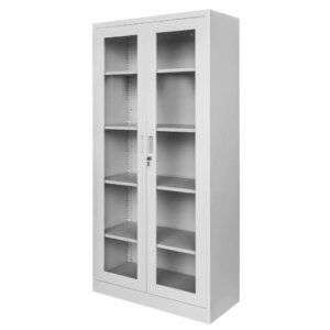 Szafa biurowa metalowa Mega-M WENUS W-05 na dokumenty przeszklone drzwi szara  S- 90 cm G- 40 cm H-185 cm skręcana N